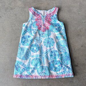 Lilly Pulitzer Girls Blue Seashell Starfish Shift Dress size 5T